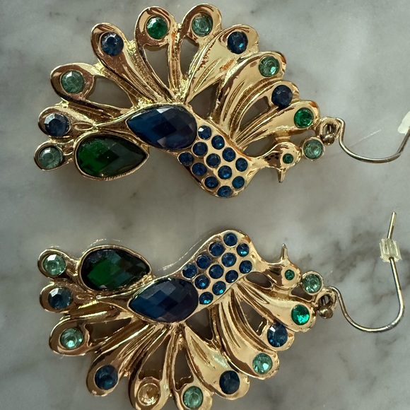 Lilly Pulitzer Gold Peacock Earrings with Blue and Green Gems - Picture 2 of 3